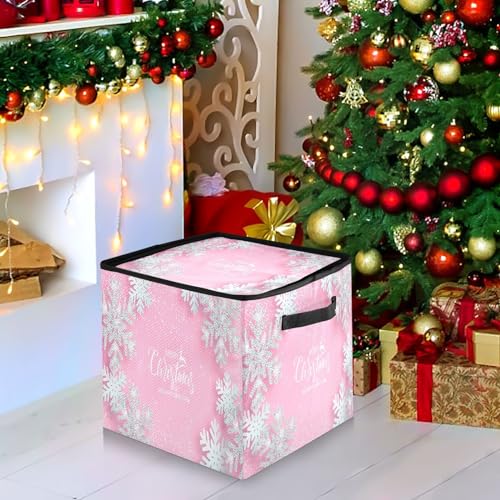 Pink Christmas Ornament Storage Box 64-Compartment 13x13x13 in with Dividers