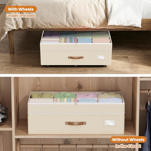 Budding Joy Beige 2-Pack 80L Under Bed Storage Bins with Wheels & Handles