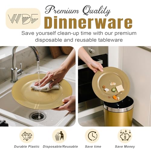 Gold Plastic Charger Plates 12 Inch 25 Pack - Elegant Disposable Dinnerware for Weddings & Parties
