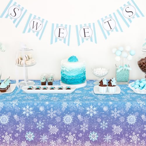 3 Pack Winter Snowflake Plastic Tablecloth Decorations, Blue and Purple Snowflake Winter Wonderland Disposable Table Cover for Christmas Holiday New Year Party Supplies Decorations, 54x108 Inch