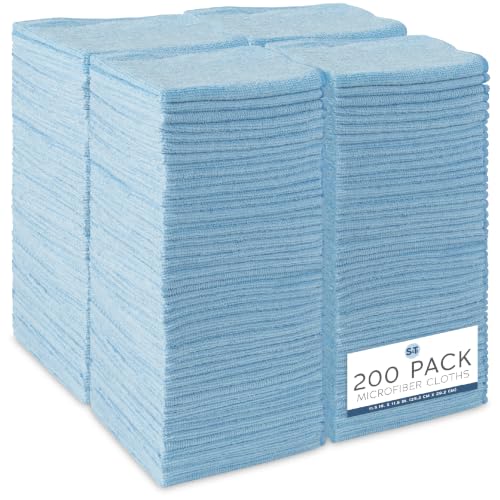Blue Microfiber Cleaning Cloths 200 Pack - 11.5 x 11.5 Inches, Lint-Free & Absorbent