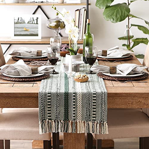 DII 100% Cotton Braided Table Runner with Fringe, 15x108 in, Dark Green