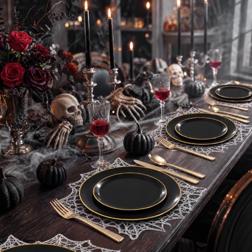 Black and Gold Disposable Plates Set - 100 Pcs, Includes 10.25-inch Dinner & 7.5-inch Dessert Plates, Party & Wedding Tableware, Variation of Black and Gold / 100 PCS