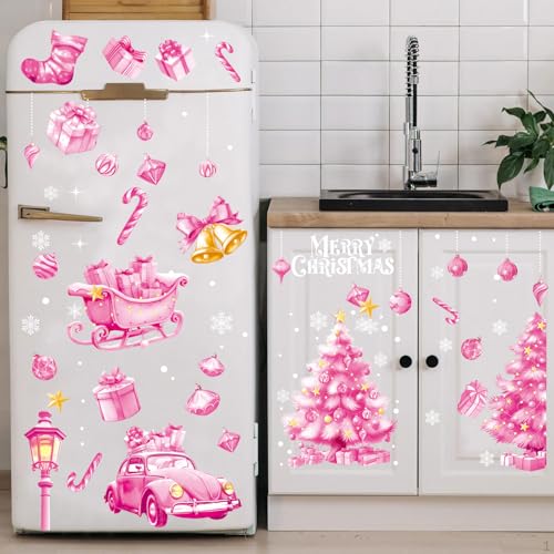 Pink Christmas Window Clings - 8 Sheets Holiday Decor for Glass & Surfaces