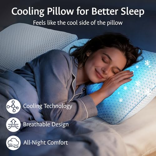 Queen Size Cooling Gel Memory Foam Pillows Set of 2 - Adjustable Support, Breathable Cover