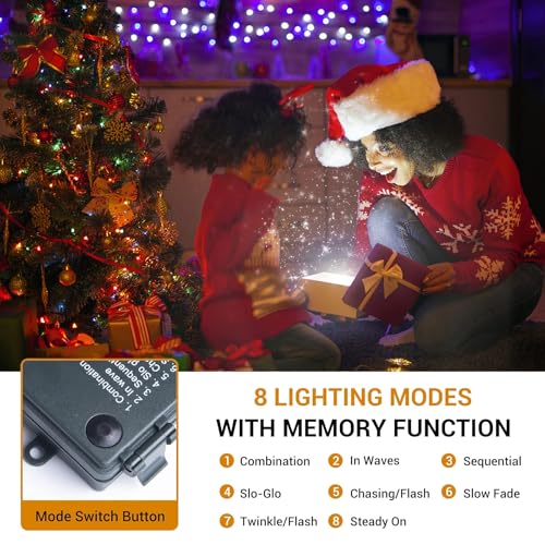 Marchpower Multicolor Battery Operated Christmas String Lights 132ft 300 LEDs 8 Modes Waterproof Outdoor Indoor