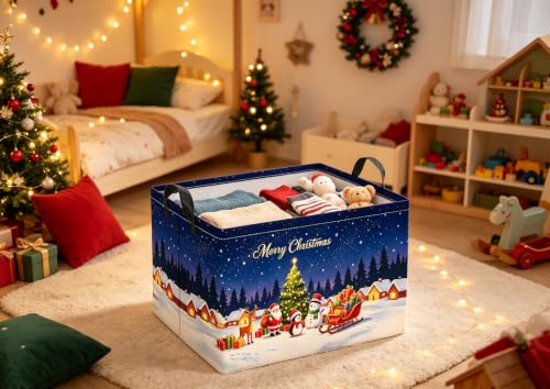 Christmas Night Rectangular Storage Basket - Festive Gift & Clothes Organizer