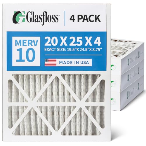 Glasfloss 20x25x4 MERV 10 Pleated Furnace Air Filter Box of 4 - Model ZL