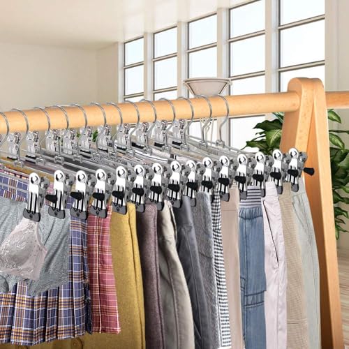50 Pack Heavy Duty Metal Pants & Skirt Hangers with Clips for Closet Organization