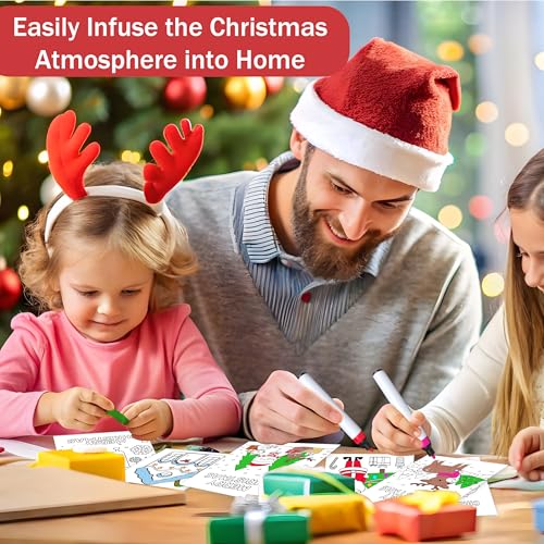 Kids Coloring Christmas Cards Set with Envelopes and Stickers - 6 Pack, Holiday DIY Holiday Crafts