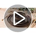 Ceramic Dinnerware Set for 4 - 12-Piece Mocha Brown Kitchen Plates & Bowls