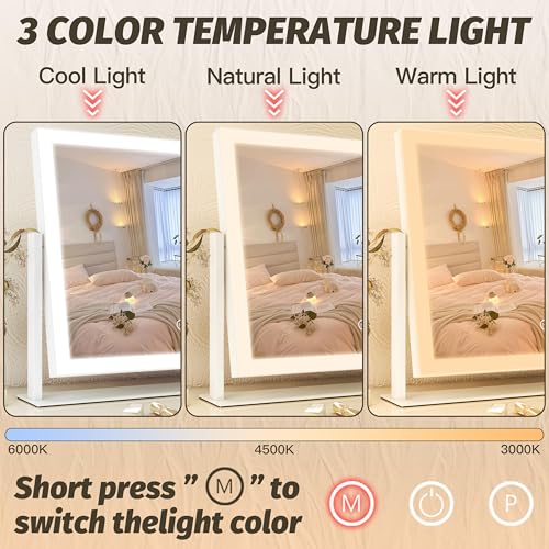 FENNIO 16.5" x 12.5" White Vanity Mirror with Lights, Touch Screen & 3-Color Dimmable Lighting