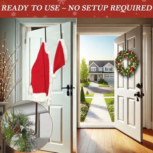 12" Metal Wreath Door Hanger, Non-Scratch Wreath Hangers for Front Door, Heavy Duty Over-the-Door Hooks for Hanging Welcome Sign, Easter, Halloween, Fall, Christmas Decoration, Holds up to 20 lbs