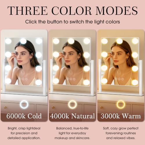 White 14.4" Lighted Vanity Mirror with 9 Dimmable Bulbs & 10x Magnification