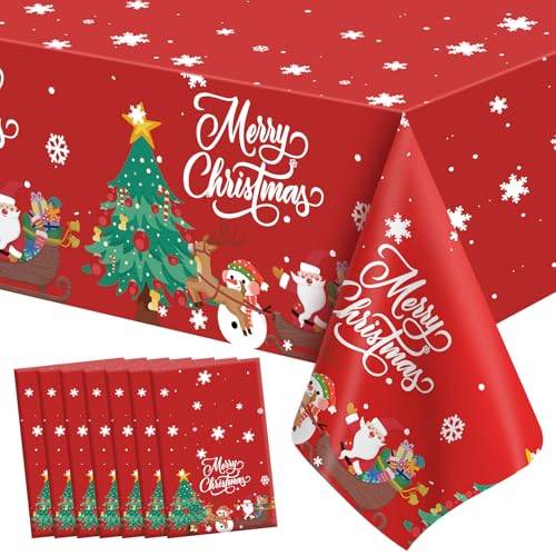 Leislam Christmas Tablecloth 6Pcs Red & White, 54 x 108 Inch Disposable Party Cover