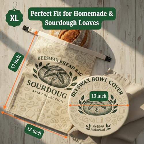 Reusable Beeswax Bread Bags Set for Sourdough & Homemade Loaves - XL Cotton, Food Safe, Zero Waste