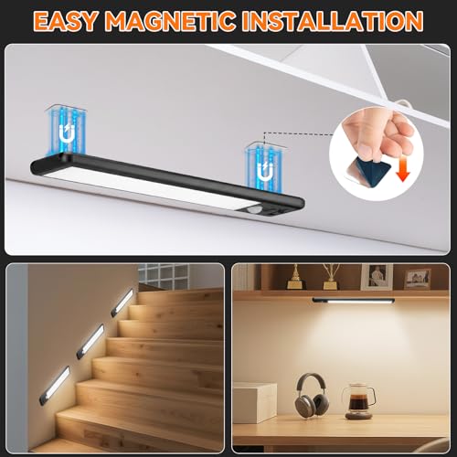 Wireless Under Cabinet Lighting 10-inch Motion Sensor Light 3-Pack - Black