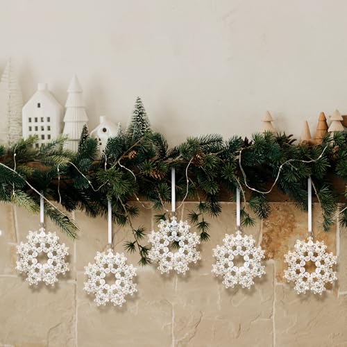 Halloscume 5 Pack Crystal Beaded Snowflake Christmas Ornaments, White