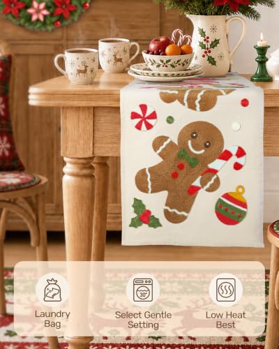 Miss Adola Embroidered Canvas 13"x90" Christmas Table Runner,