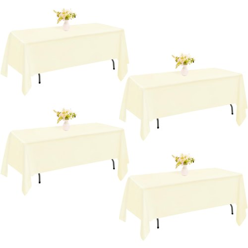 JALANCY 4 Pack Rectangle Tablecloth for 6 Foot Tables Washable Polyester Table Cover for Wedding Dining Table Parties Banquet（60x102 Beige）