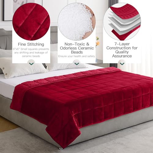 Lofus Burgundy Weighted Blanket Queen Size 60" x 80" 15 lbs for Adults