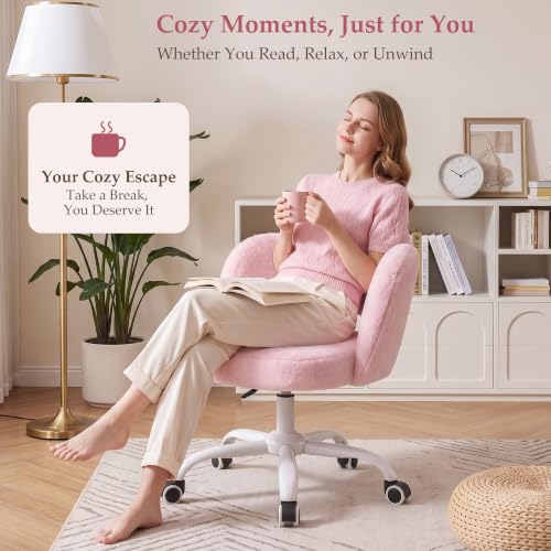 Pink FIDOM Cloud Vanity Chair with Wheels - Fluffy Desk & Makeup Stool