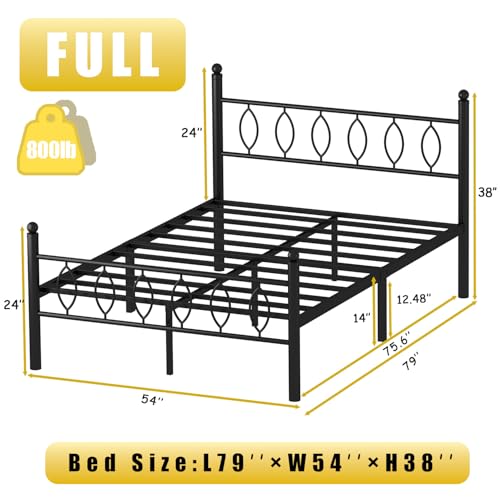 Full Size Metal Platform Bed Frame with Headboard, Under Bed Storage, No Box Spring Needed - Black - Variation of THIS listing