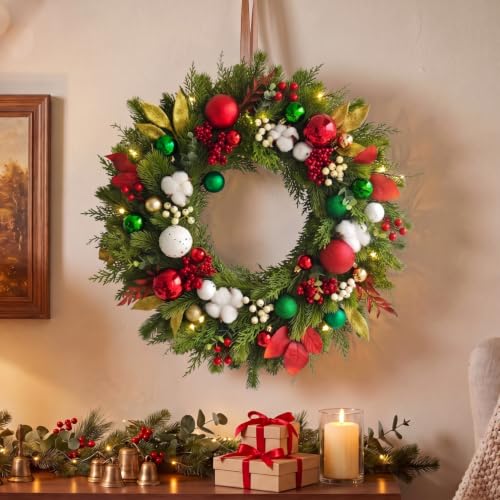 24 Inch Christmas Wreath - Holiday Xmas Decor for Front Door & Wall