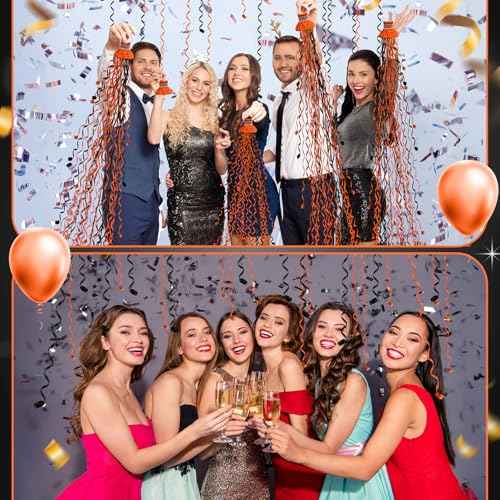 50 Pcs Halloween No Mess Confetti Popper Hand Throw Streamer Popper for Christmas Xmas Bulk Birthday Party Colorful Party Confetti Supplies(Black, Orange)