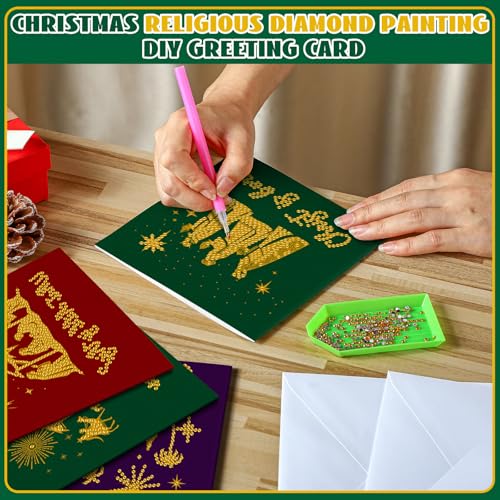 TecUnite Religious Vintage Christmas Nativity Diamond Painting Greeting Cards Set with Envelopes - Holy Night DIY Crafts