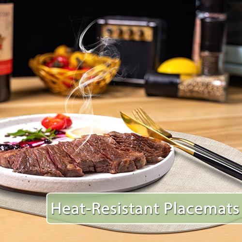 Faux Leather Oval Placemats Set of 6 - Beige, Durable & Heat Resistant