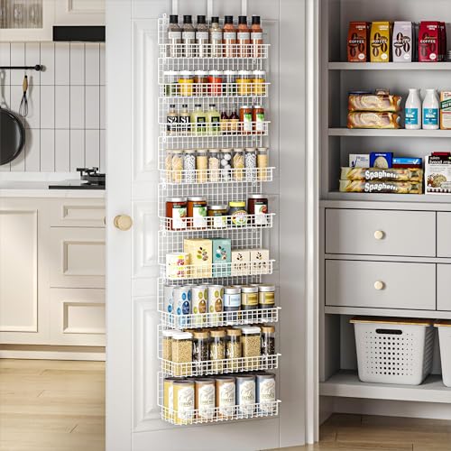 9-Tier Spice Rack Organizer with Door Hook Wall Mount Extra Large Capacity - White Variation