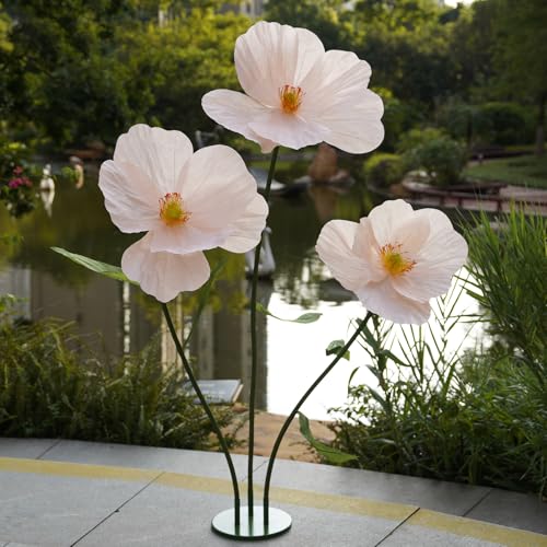 ZEYEXE Champagne Large Artificial Flower Set for Wedding & Event Decor, 68-Inch Giant Fake Flowers with Stand