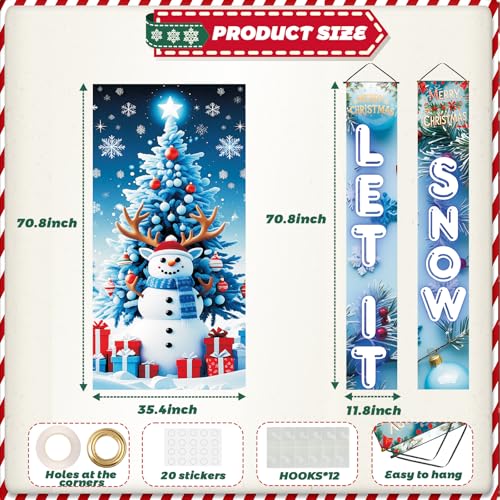 Blue 3-Piece Christmas Door Cover & Porch Banner Set – Merry Christmas Outdoor Indoor Decoration