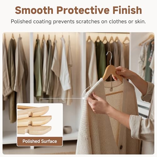 Heavy Duty Wooden Coat Hangers 0.5" Thick - Natural 30 Pack - Contoured Clothing Hangers