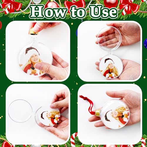 DIY 20 PCS Clear Plastic Photo Frame Ornaments for Christmas Tree & Gifts 3.15in