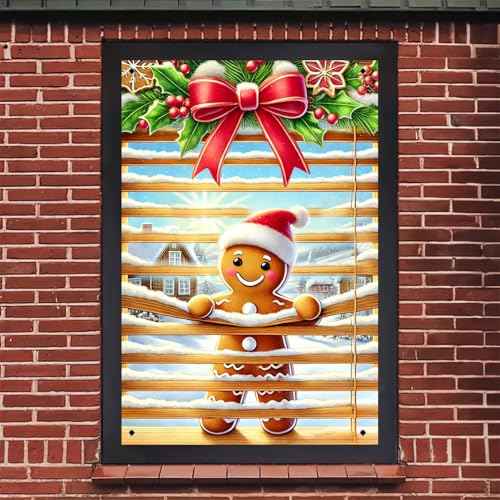Christmas Window Cover 31x47 Inch Gingerbread Boy Window Decoration Holiday Backdrop Indoor Banner Kids Room Xmas Display Poster