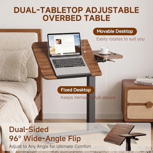 GTPLAYER Walnut Pneumatic Adjustable Standing Desk with Wheels, 28 Inch Mobile Laptop Table