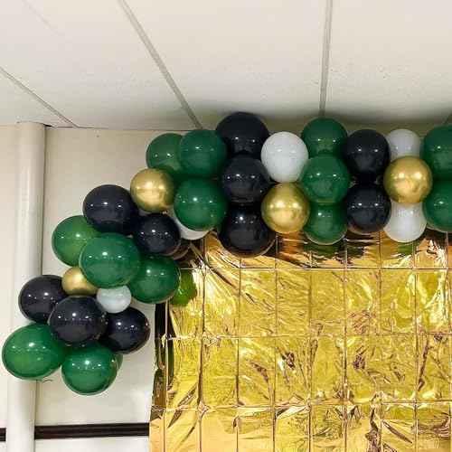 Black Gold Green Balloons 60 Pcs Dark Green White Black Metallic Gold Balloons 12 Inch Football Soccer Video Game Christmas Balloon for Boy Men Jungle Graduation Baby Shower Birthday Party Decorations