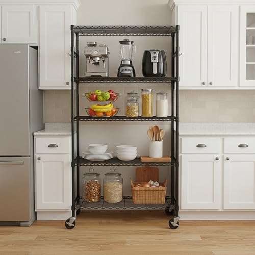 5-Tier Rolling Storage Shelf with Wheels - Metal Wire Shelving Unit