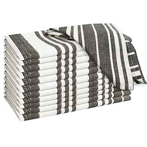 RUVANTI Cloth Napkins Set of 12 Cotton 100%, 20x20 Inches Napkins Cloth Washable, Soft, Absorbent. Cotton Napkins for Parties, Christmas, Thanksgiving, Weddings, Dinner Napkins Cloth - Grey Stripes