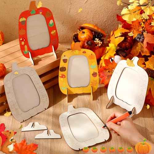 Geelin 6 Pack Fall DIY Wooden Pumpkin Picture Frames Craft Kits Pumpkin Photo Frame Ornaments for Thanksgiving Autumn Art Fall Craft Decoration for Home Classroom Activities Gift Party Favor (Fresh)