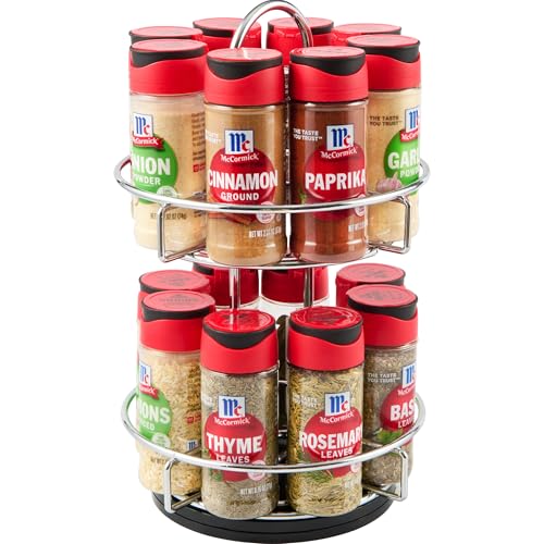 Two Tier Chrome Spice Rack with 16 Herbs & Spices - Kitchen Organizer