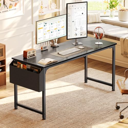 55-Inch Computer Desk with Fabric Storage Bag - Black Modern Workstation