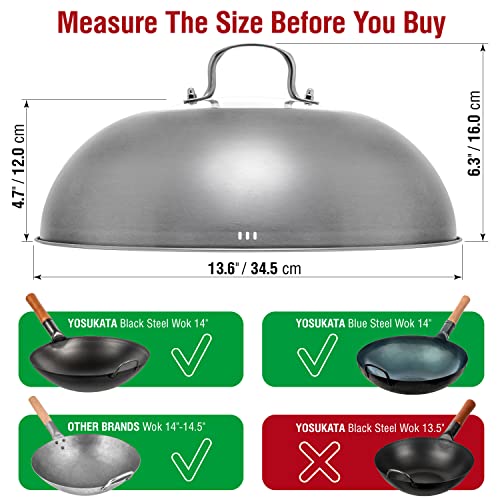 Premium Stainless Steel Wok Lid 13.6 Inch for 14 Inch Wok - Tempered Glass Cover