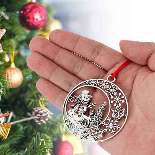 2025 Christmas Ornaments, Pewter Christmas Tree Ornament with Red Rope Gorgeous Hanging Craft Decoration for Xmas Holiday House Party Decor