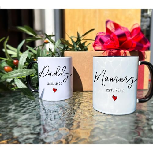 Dnuiyses First Time Parents Coffee Mug Set - Pregnancy Announcement Gift for New Daddy & Mommy
