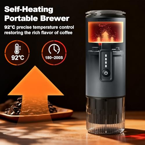 Uiifuidy Space Gray 3-in-1 Portable Coffee Maker with Self-Heating, Rechargeable Espresso Machine for Camping & Office