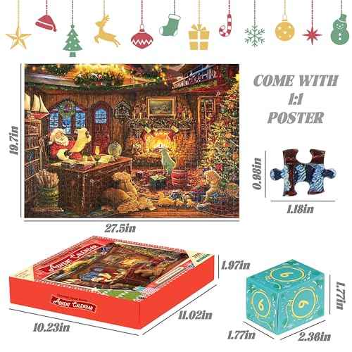 Puzzle Advent Calendar 2025, Santa's Workshop 1008 Pieces Jigsaw Puzzles, 24 Days Countdown Calendars for Kids, Home Decoration Christmas Advent Calendars Game Puzzles for adults