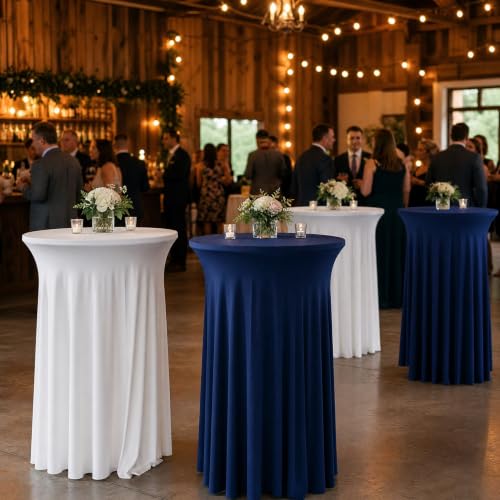 Black 6 Pack Cocktail Table Skirts for High Top Round Tables - Spandex Party Covers